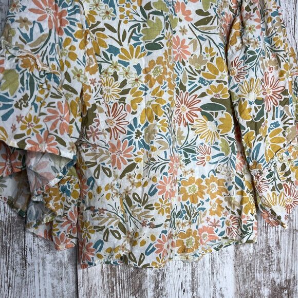 Ivy Jane Women's Size XS Top Oversized V-Neck Tie Neck Ivory Floral Bell Sleeve - Picture 13 of 15